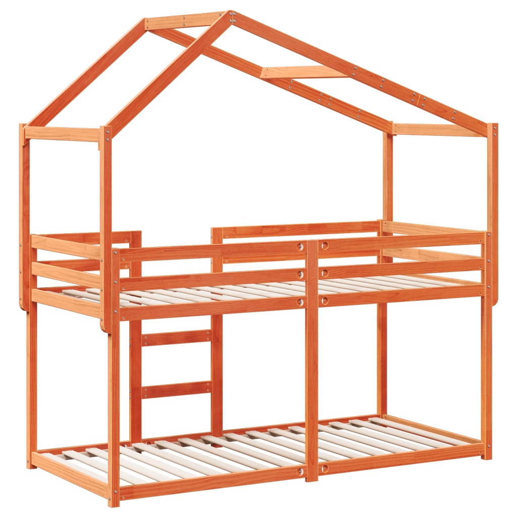 Barneseng med tak voksbrun 80x200 cm heltre furu