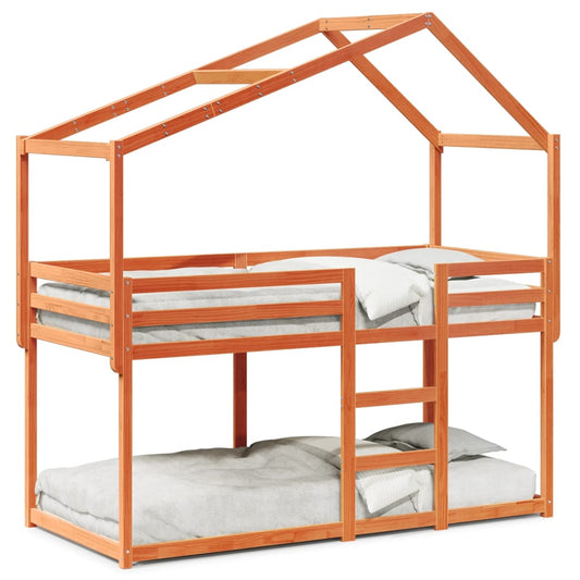 Barneseng med tak voksbrun 80x200 cm heltre furu