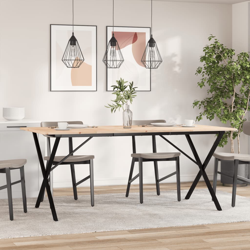 Spisebord X-ramme 180x90x75 cm heltre furu og støpejern