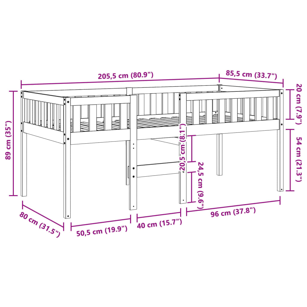 Barneseng uten madrass hvit 80x200 cm heltre furu