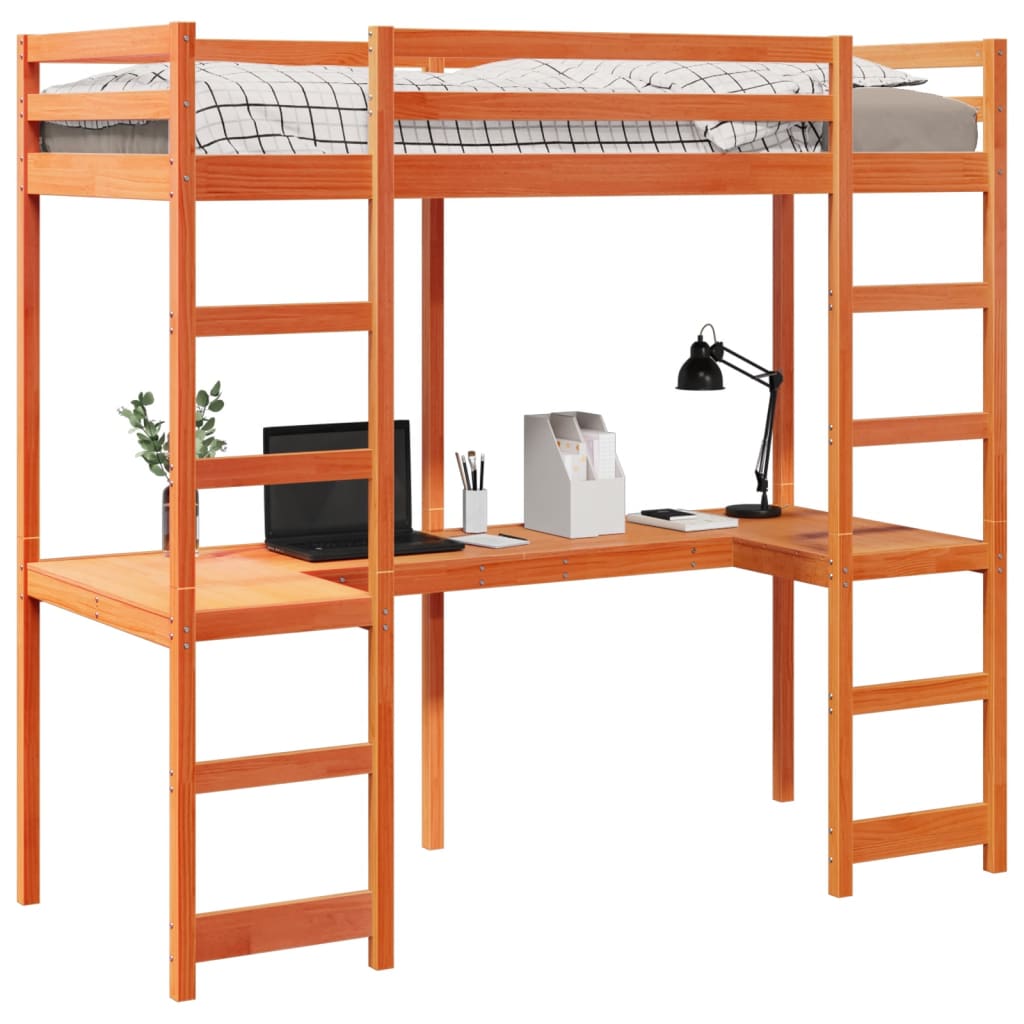 Ramme for loftseng uten madrass voksbrun 80x200 cm heltre furu