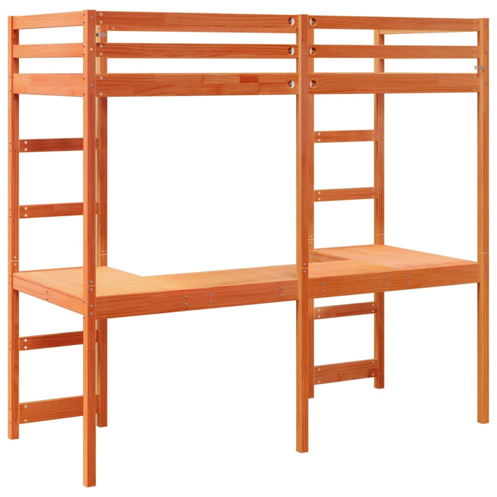 Ramme for loftseng uten madrass voksbrun 80x200 cm heltre furu