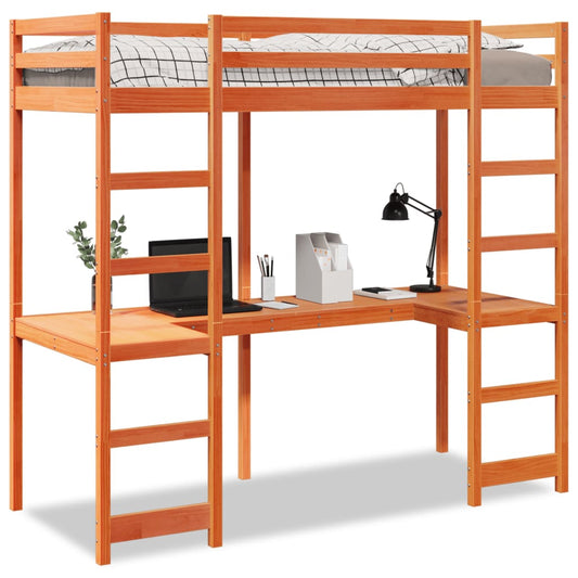 Ramme for loftseng uten madrass voksbrun 80x200 cm heltre furu