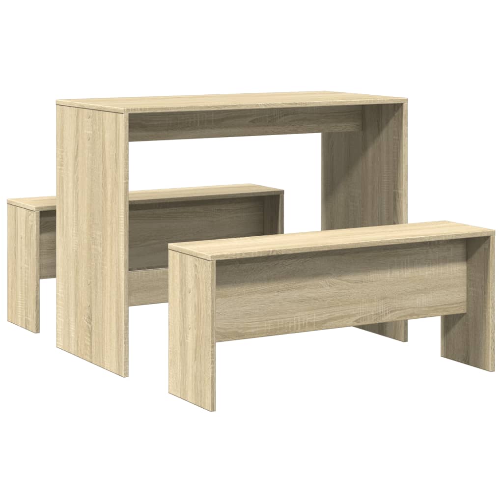 Sett med spisebord og benker 3 deler sonoma eik konstruert tre