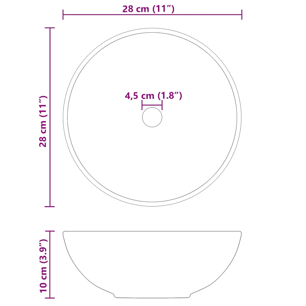 Servant blank svart Ø28x10 cm keramikk