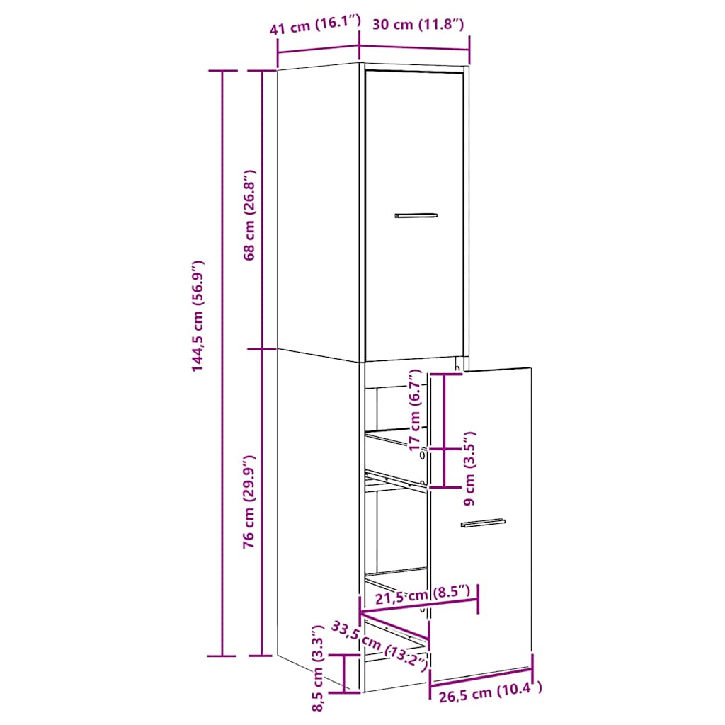 Apotekskap svart eik 30x41x144,5 cm konstruert tre