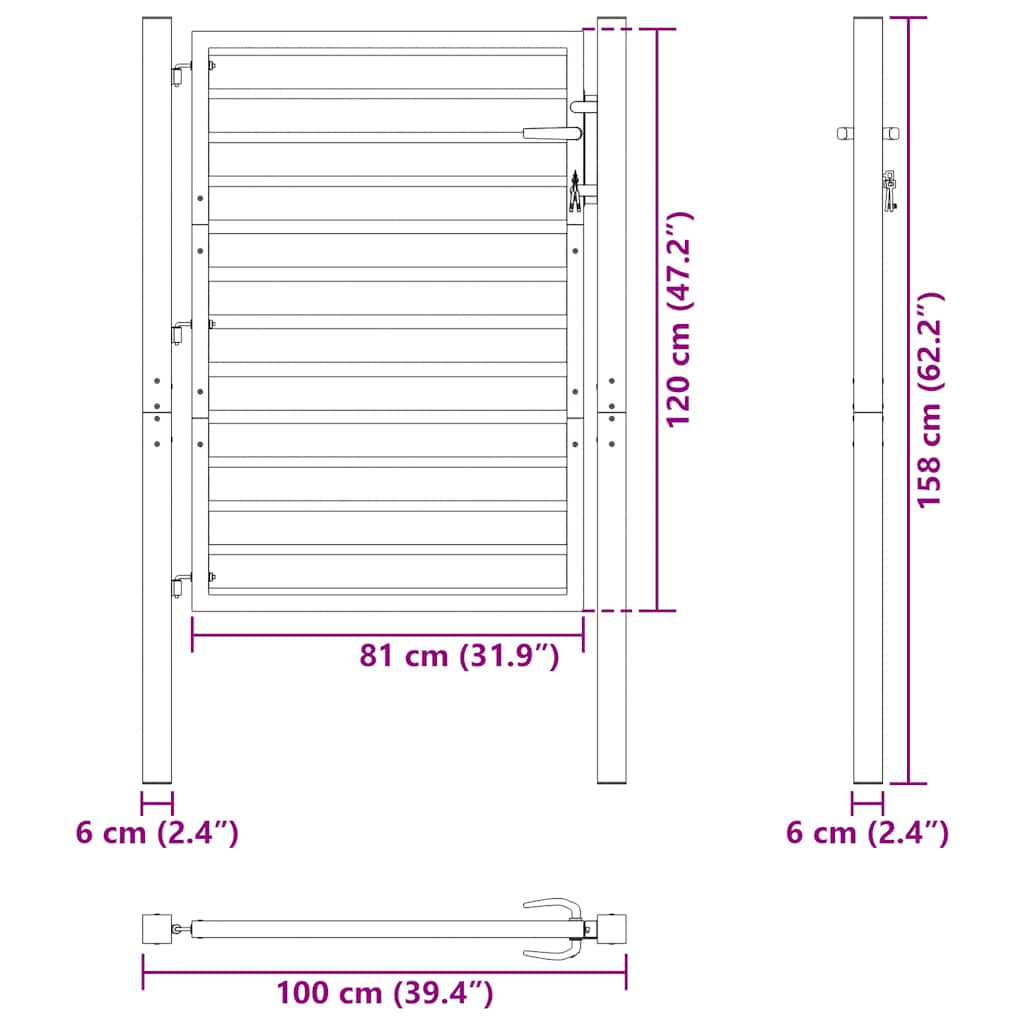 Hageport låsbar svart 100x120 cm aluminium