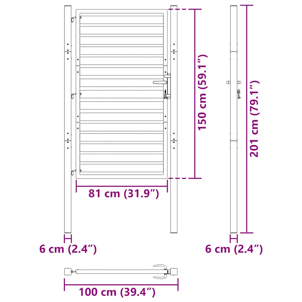 Hageport låsbar svart 100x150 cm aluminium