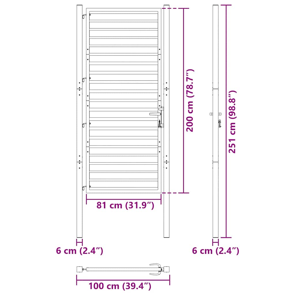 Hageport låsbar svart 100x200 cm aluminium