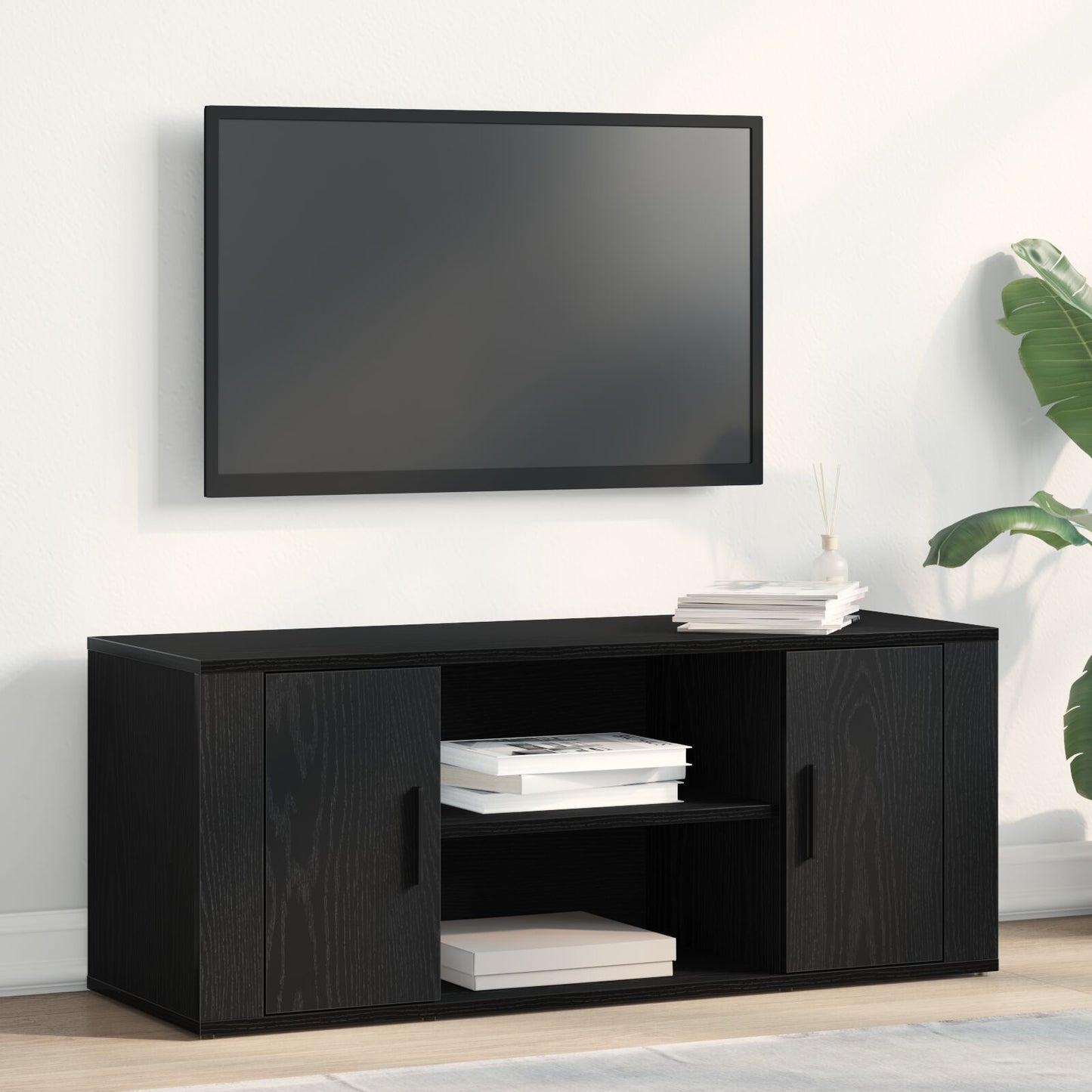 TV-benk Svart Eik 100x35x40 cm Konstruert Tre