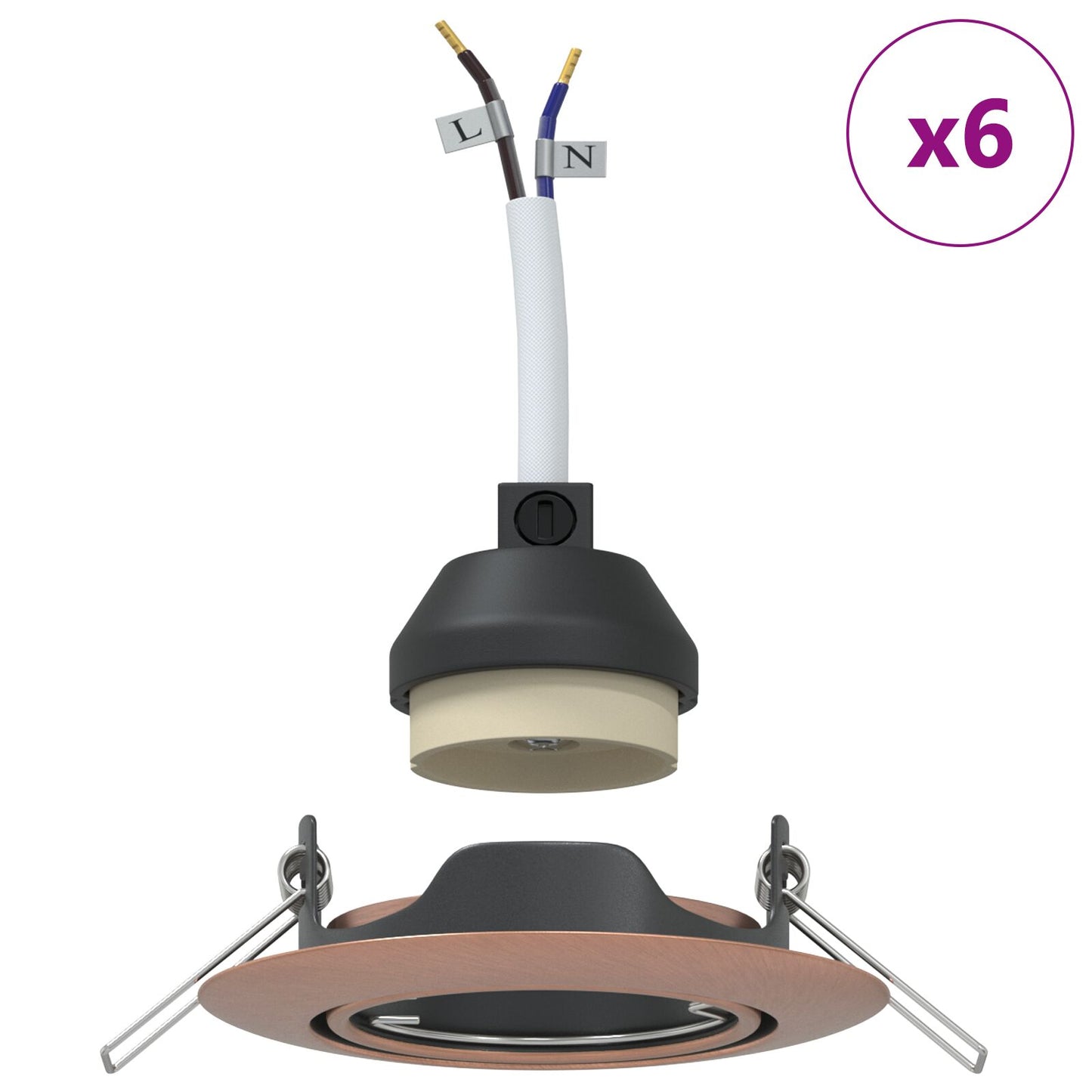 Lamper Sett med 6 Kobber 9 cm Innfelte taklamper Runde