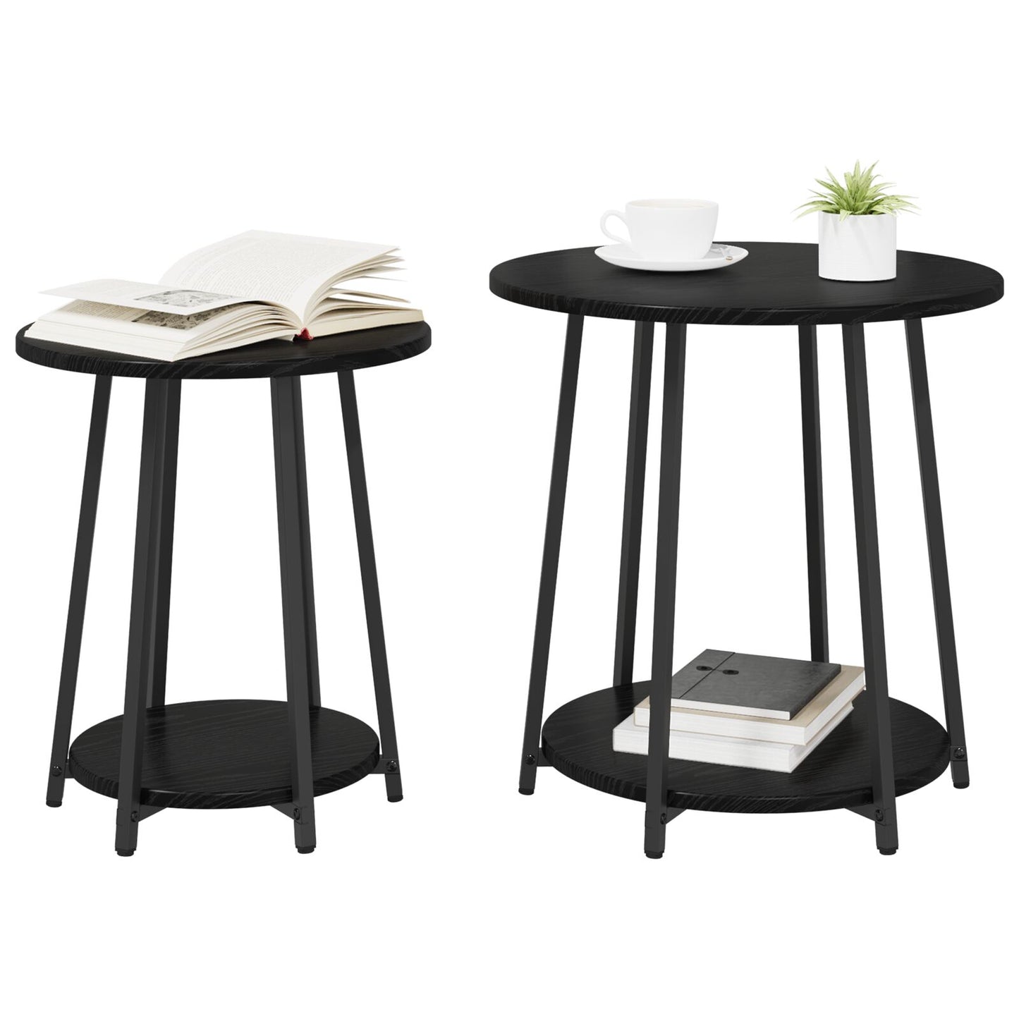 Sidebord 2 stk Sort Eik Bygget Tre og Metall