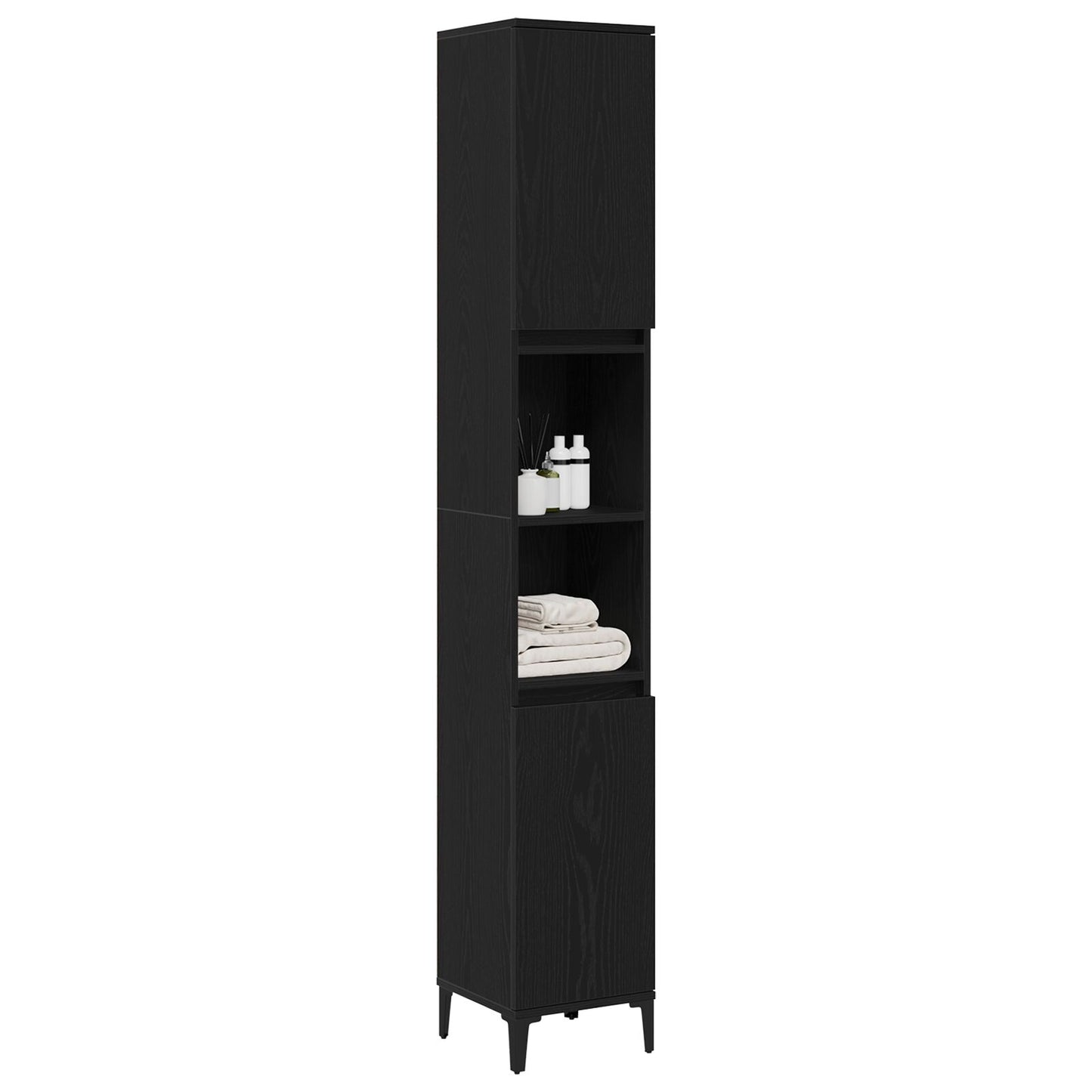 Baderomsskap Svart Eik 30x30x190 cm Konstruert Tre