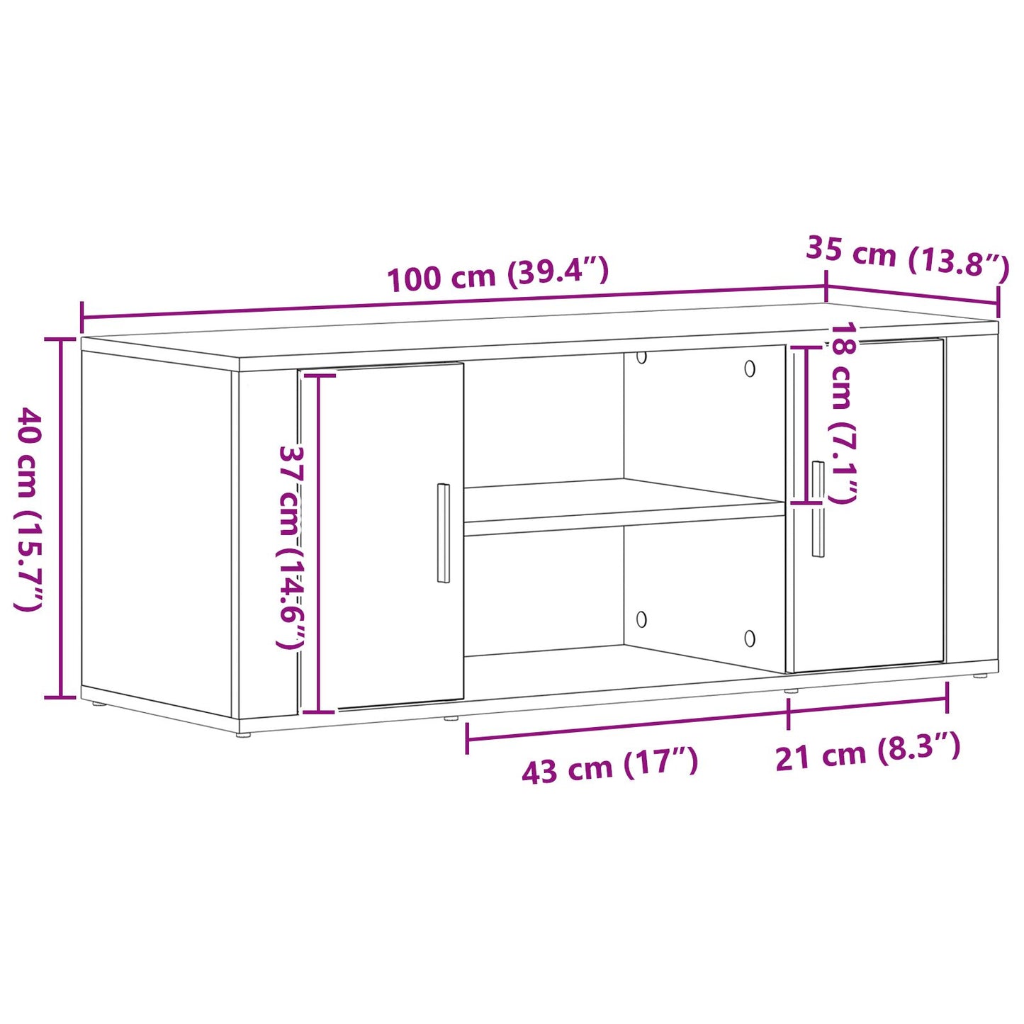 TV-benk Svart Eik 100x35x40 cm Konstruert Tre
