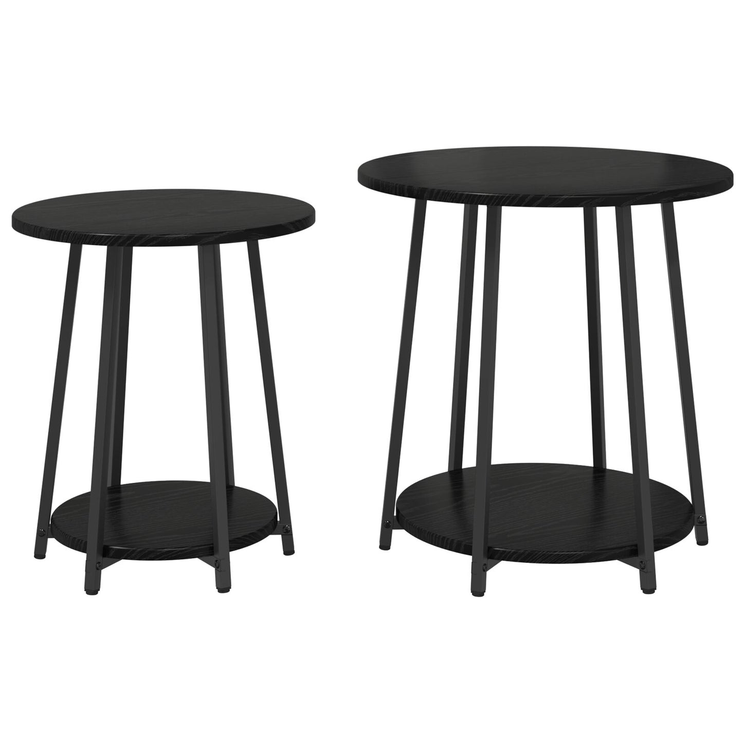 Sidebord 2 stk Sort Eik Bygget Tre og Metall