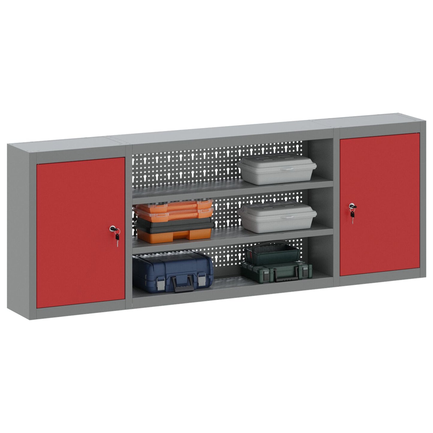 Verktøyskap Vegghengt med Pegboard Rød 150x20x55 cm Stål