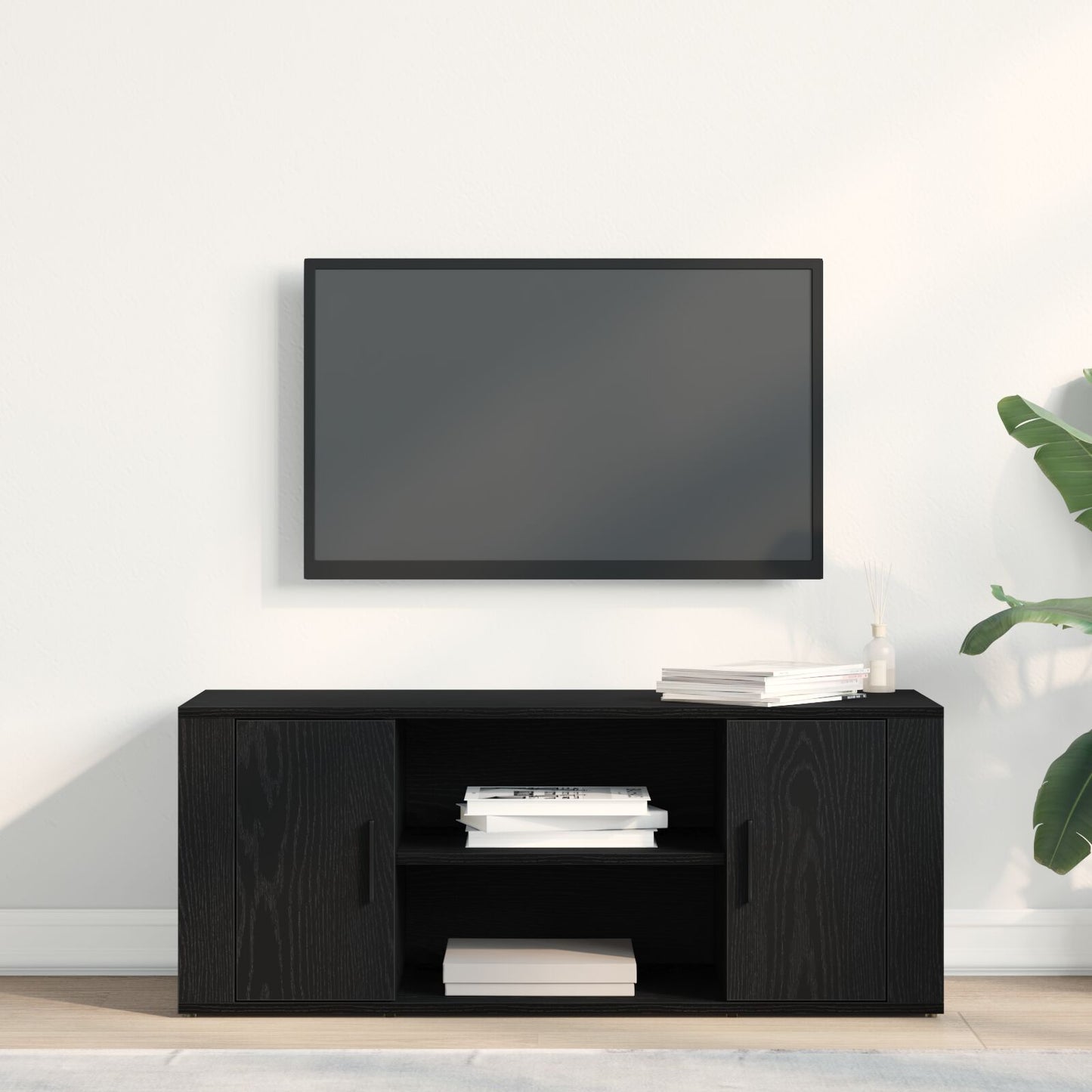 TV-benk Svart Eik 100x35x40 cm Konstruert Tre