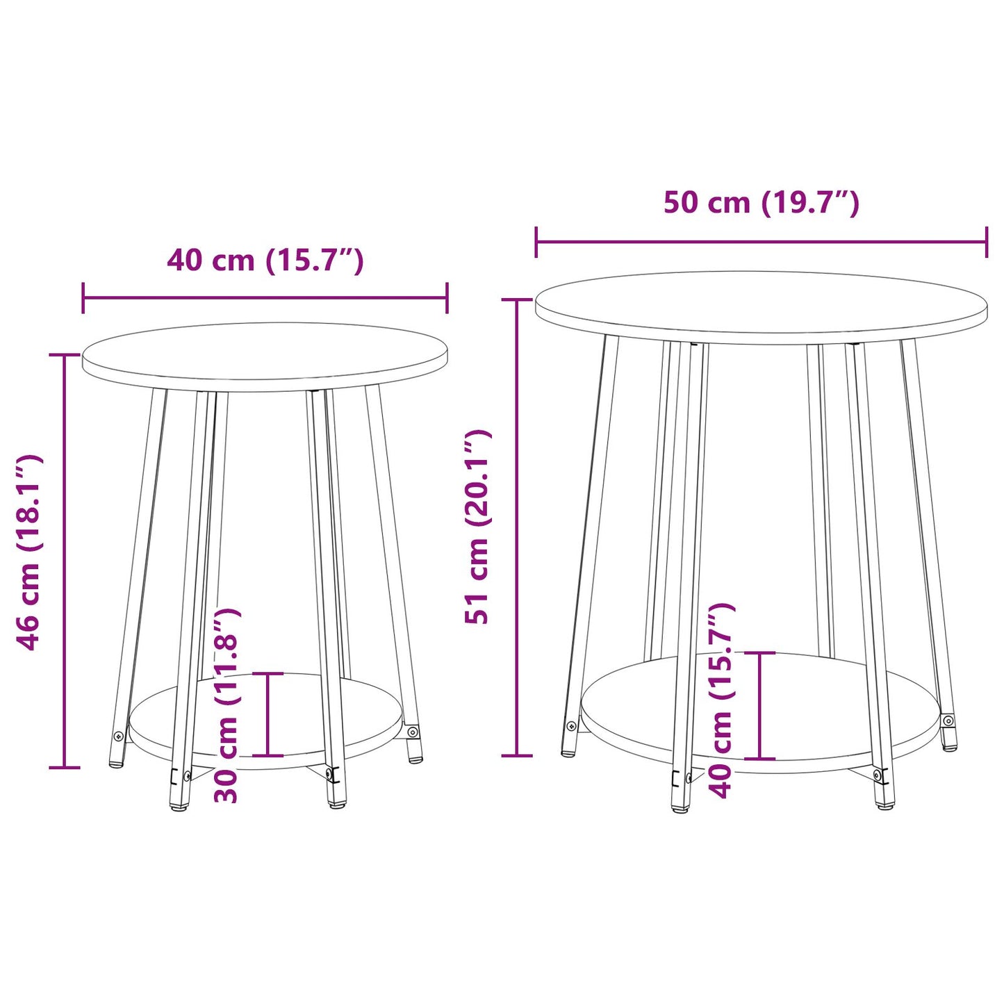 Sidebord 2 stk Sort Eik Bygget Tre og Metall