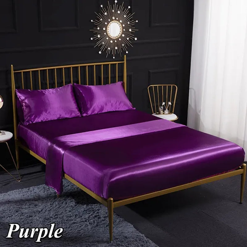 1/3/4 Pcs Silk Bedding Set Luxury Baby Twin Full Queen King Size Bed Sheets Set Satin Bed Sheets and Pillowcases Bedclothes Flat Fitted Sheets