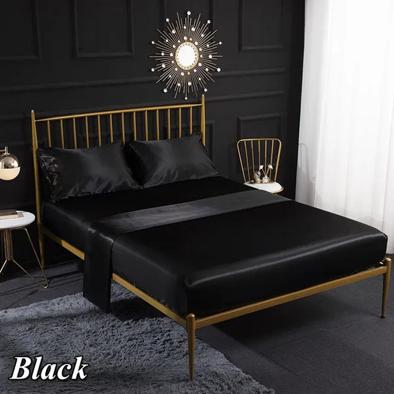 1/3/4 Pcs Silk Bedding Set Luxury Baby Twin Full Queen King Size Bed Sheets Set Satin Bed Sheets and Pillowcases Bedclothes Flat Fitted Sheets