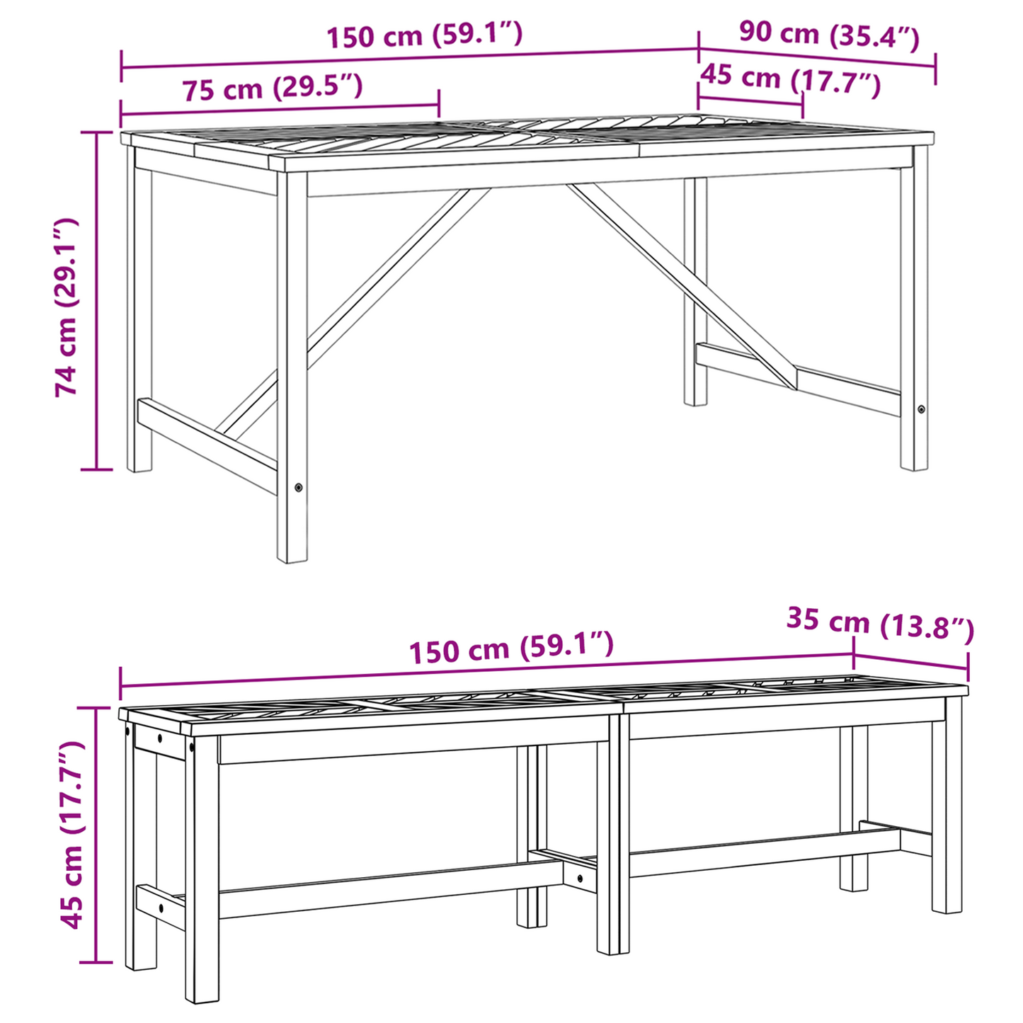 3 Delt Hage Spisebordsett Solid Tre Akasietre
