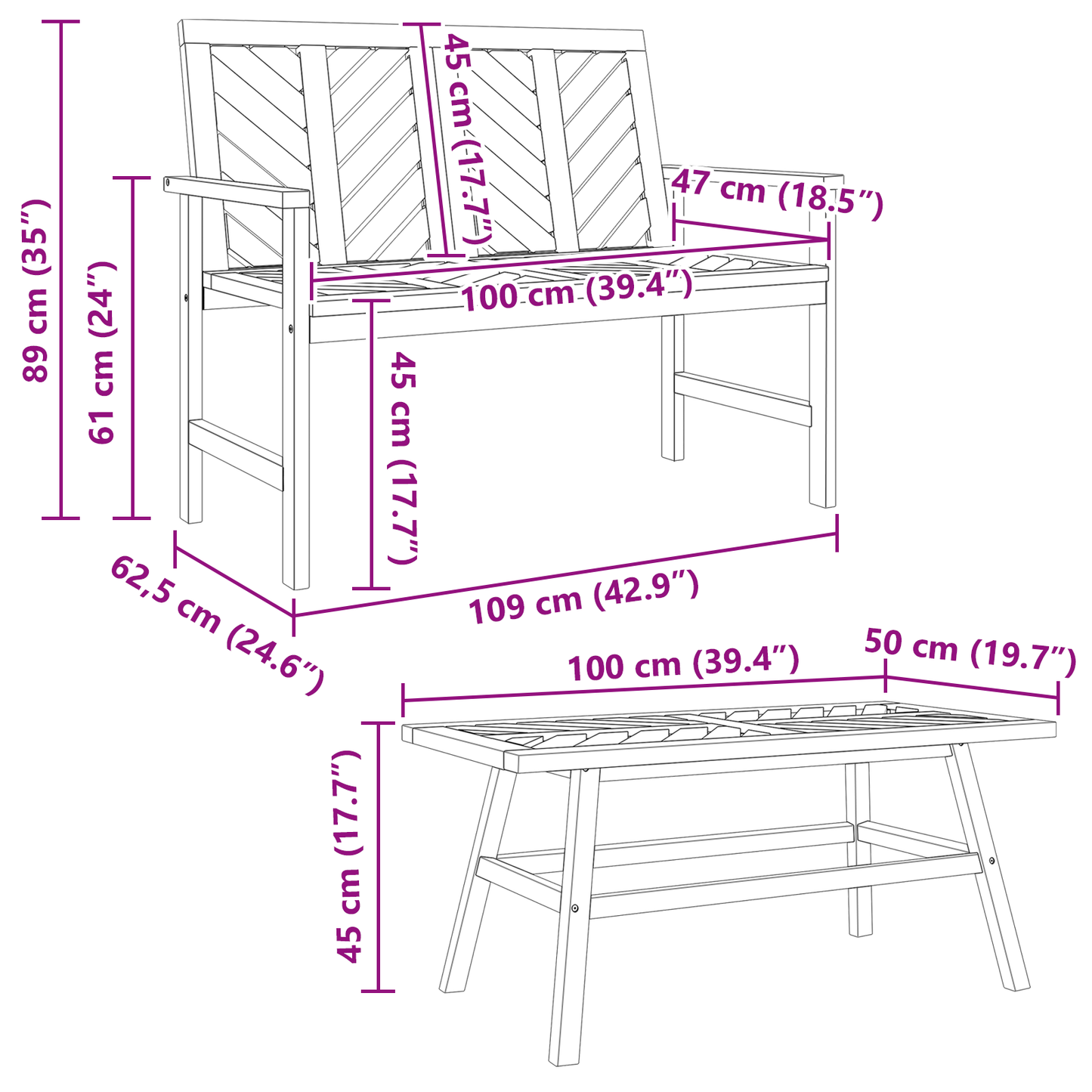 3 Delt Hage Lounge Sett Massivt Tre Acacia