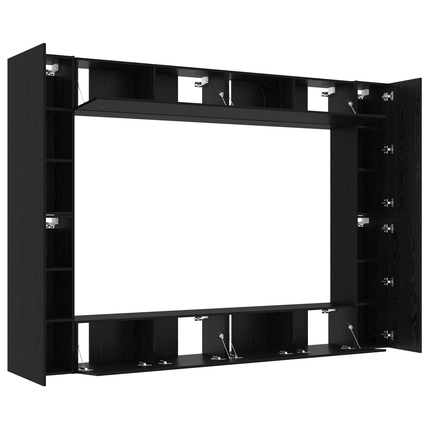 12 Delt TV Benk Set Veggmontert Svart Eik Konstruksjonstre