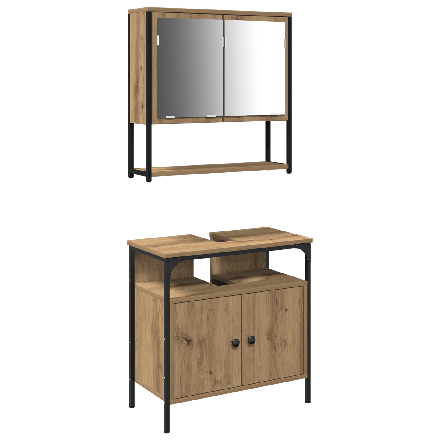 2-delt bademøbelsett i kunstnerisk eikemelaminert tre