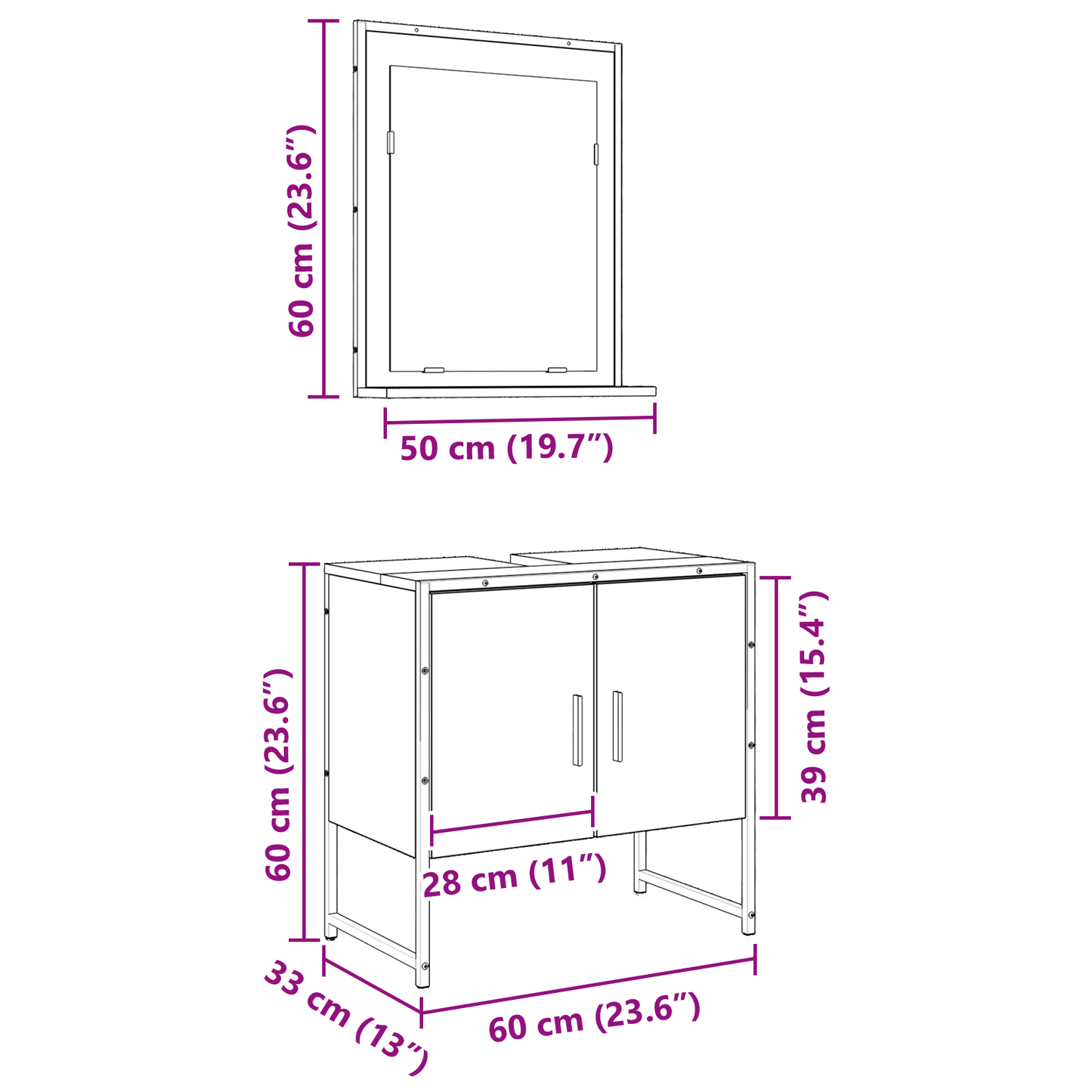 2-delt baderomsskapsett i gammel tre og konstruert tre