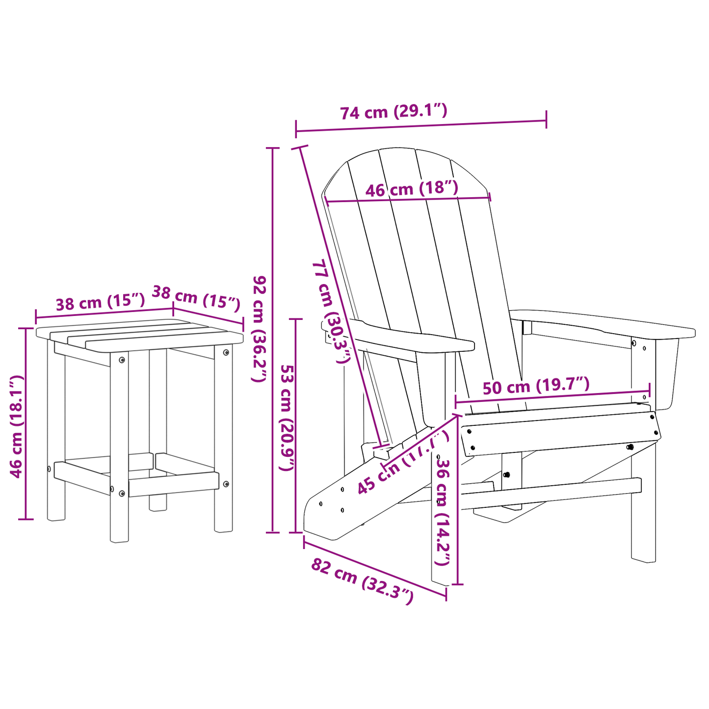 3-delt hage lounge-sett svart HDPE