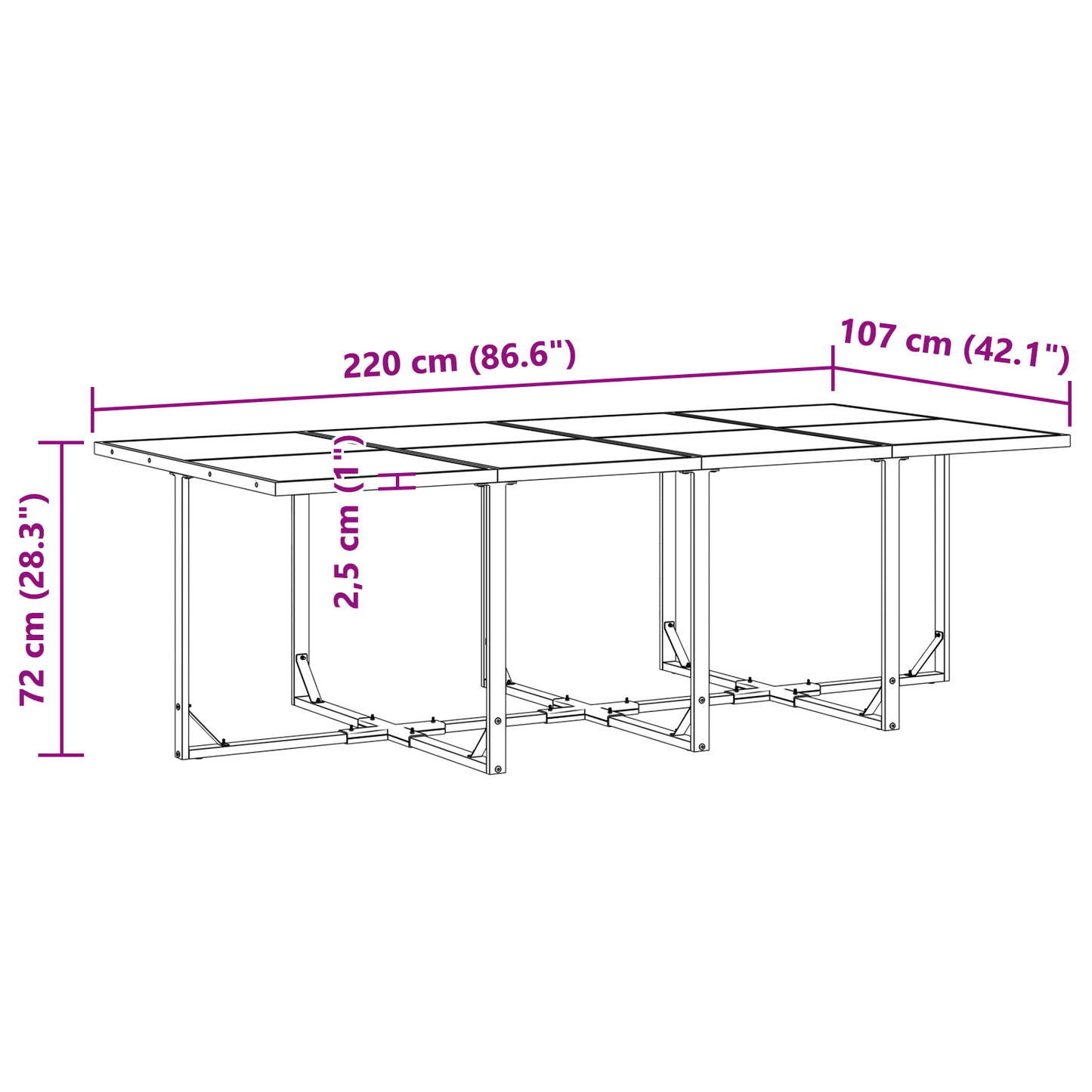 16 deler hage spisebordsett med puter i stål og textilene