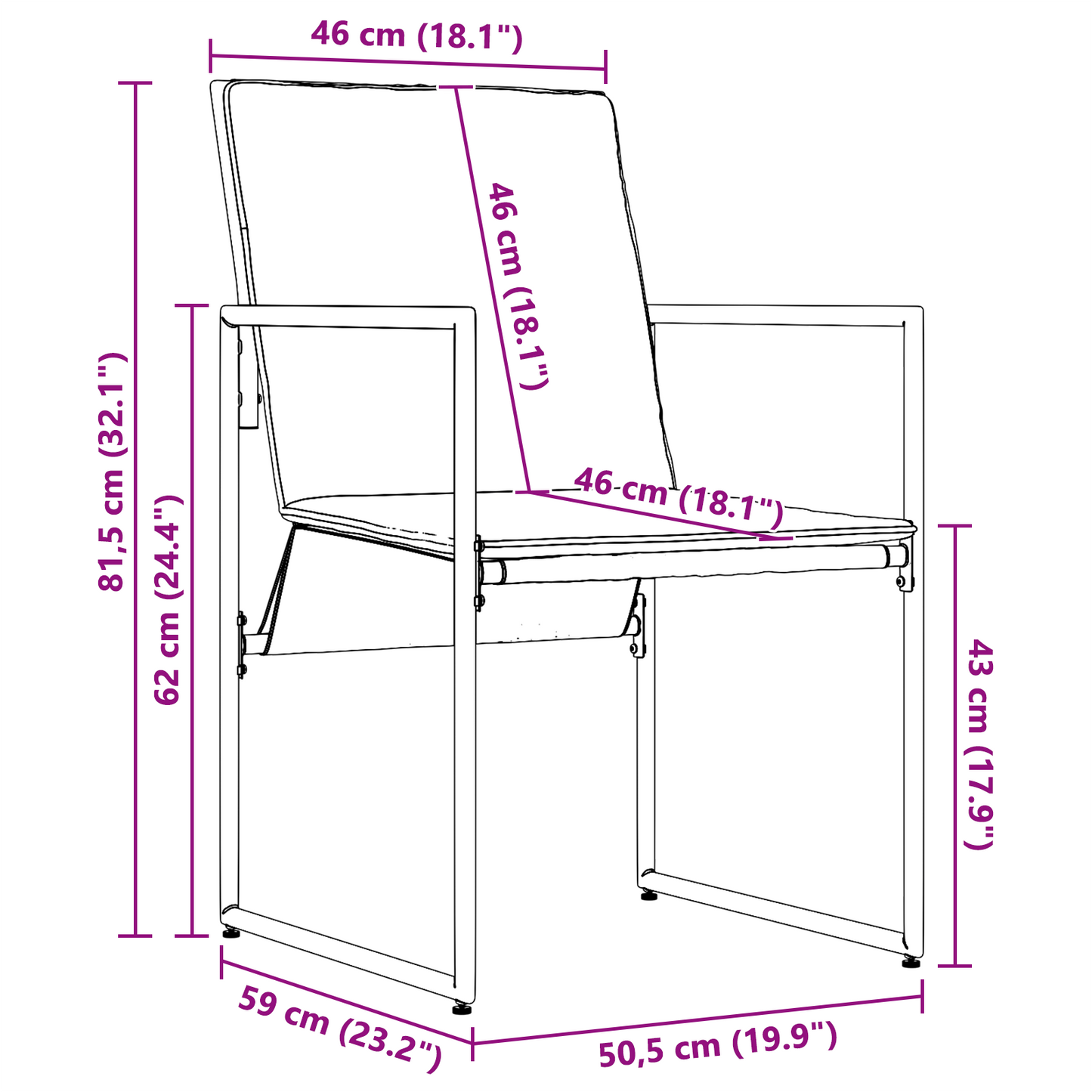 19-delt hage spisesett med puter i stål og tekstilene