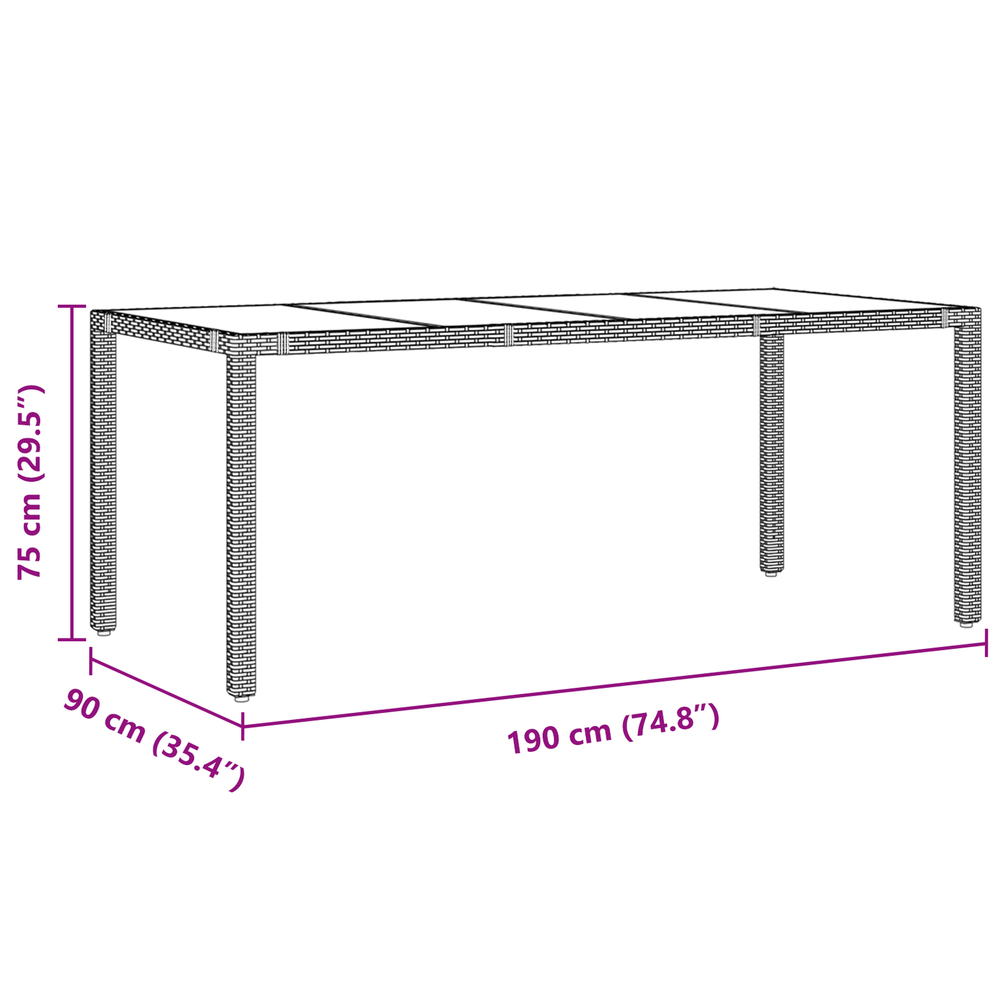 7-delt Hage Spisebordsett Grå Polyrotting