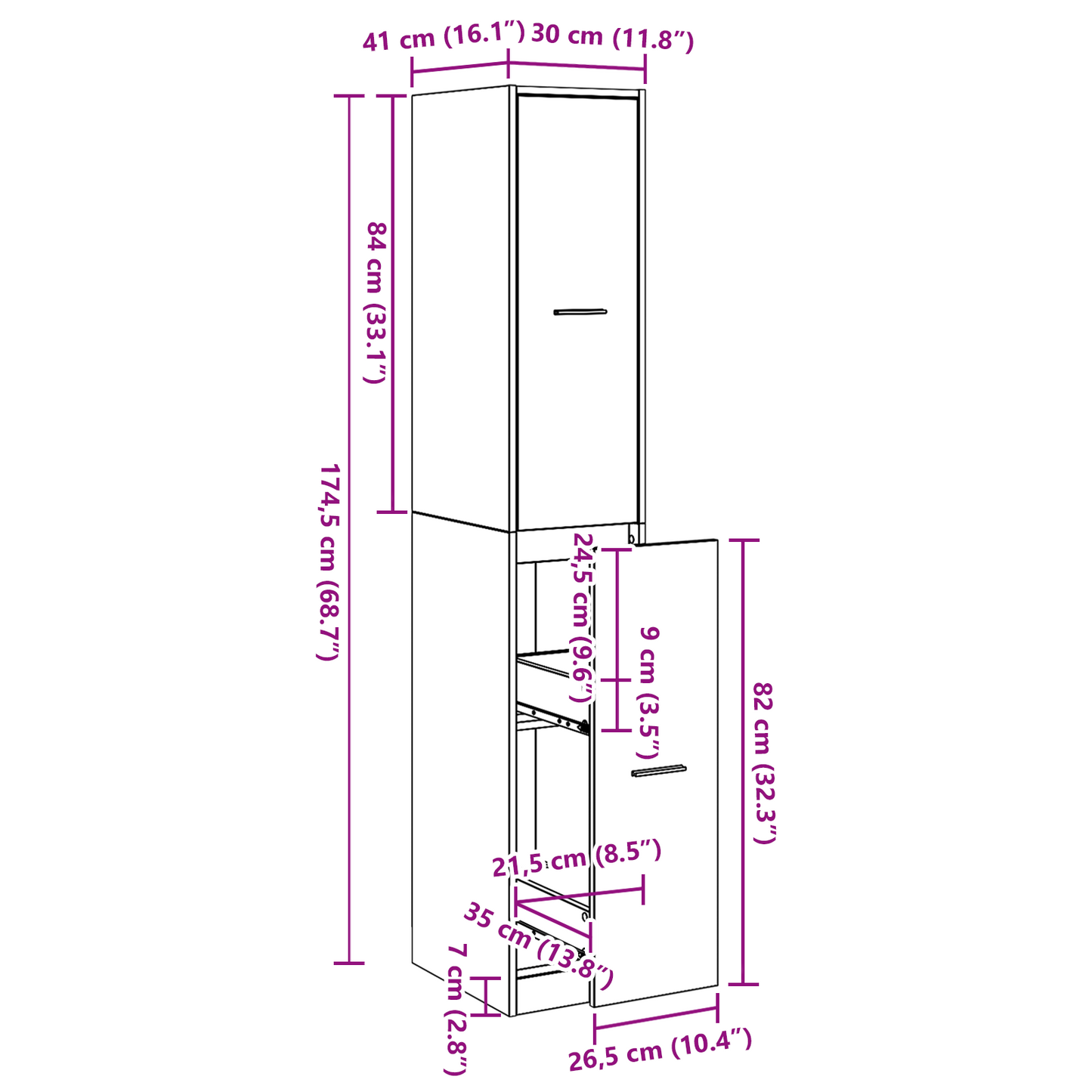 apotekskap svart eik 30x41x174,5 cm kryssfiner