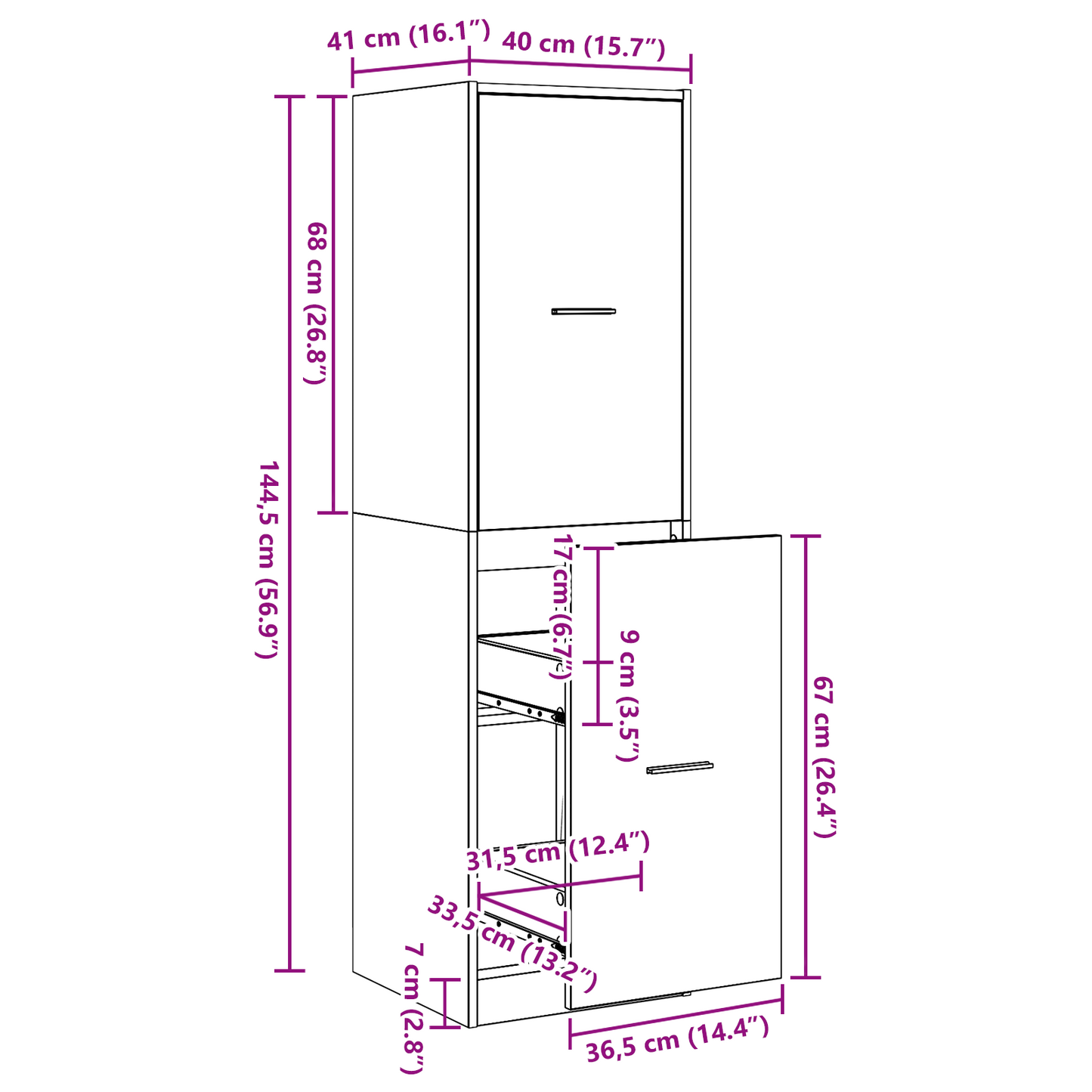 Apotekskap Svart Eik 40x41x144.5 cm Konstruert Tre