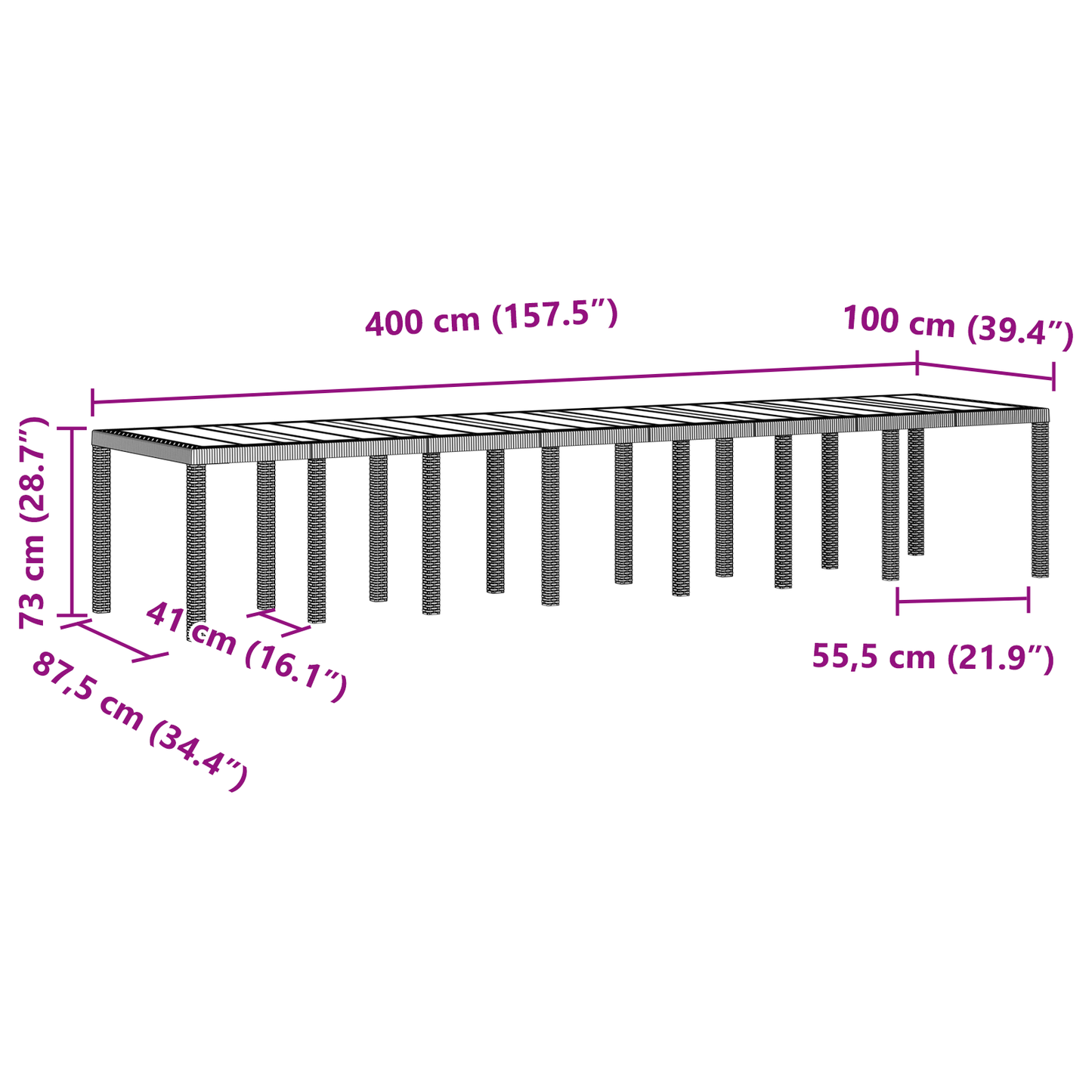 15 Deler Hage Spisesett Hvit Poly Rattan
