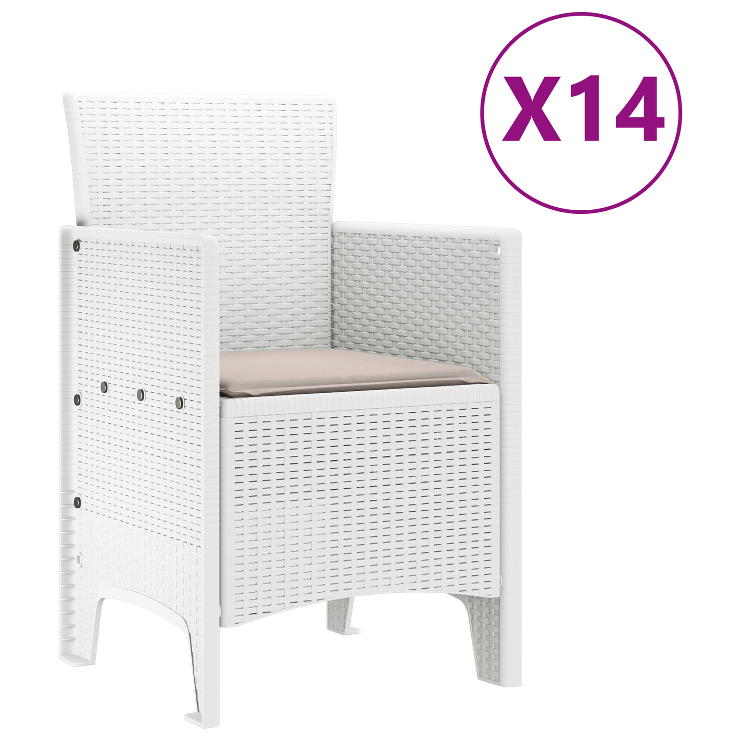 15-delt hage spisestue sett med puter Hvit polyrotting