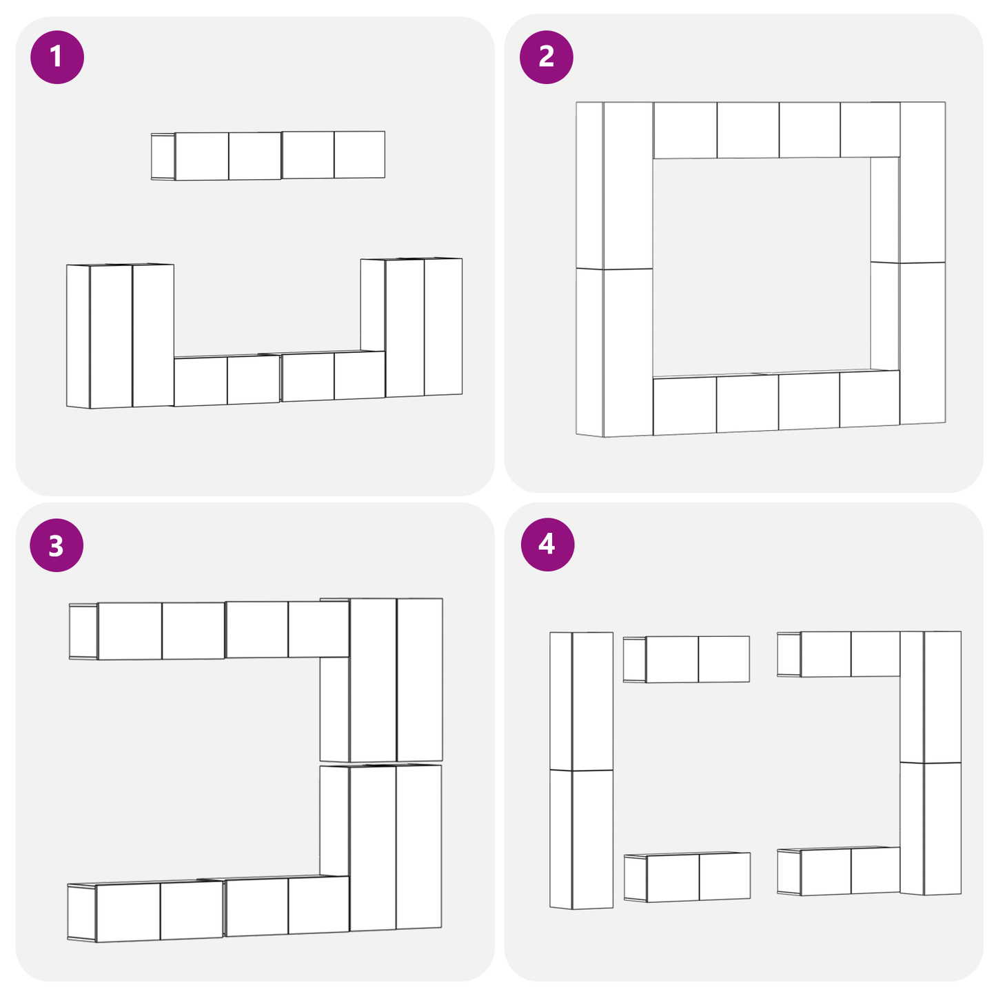8-delt TV-skapsett - Veggmontert, svart eik, ingenert tre