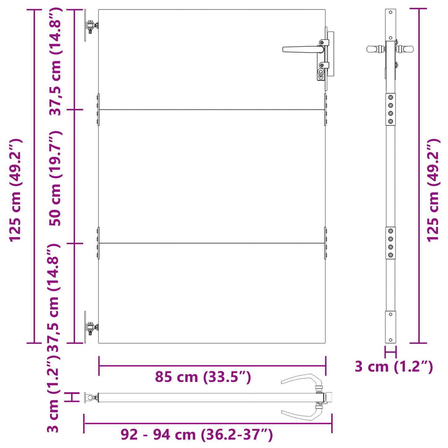 Hageport med lås Svart 105 x 125 cm Pulverlakkert stål