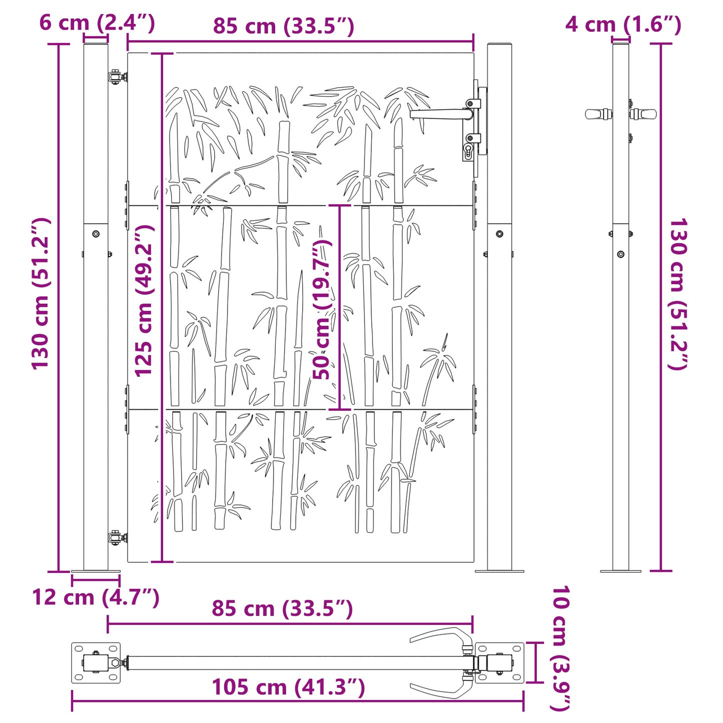 Hageport Annet med lås Svart 105 x 125 cm Pulverlakkert stål