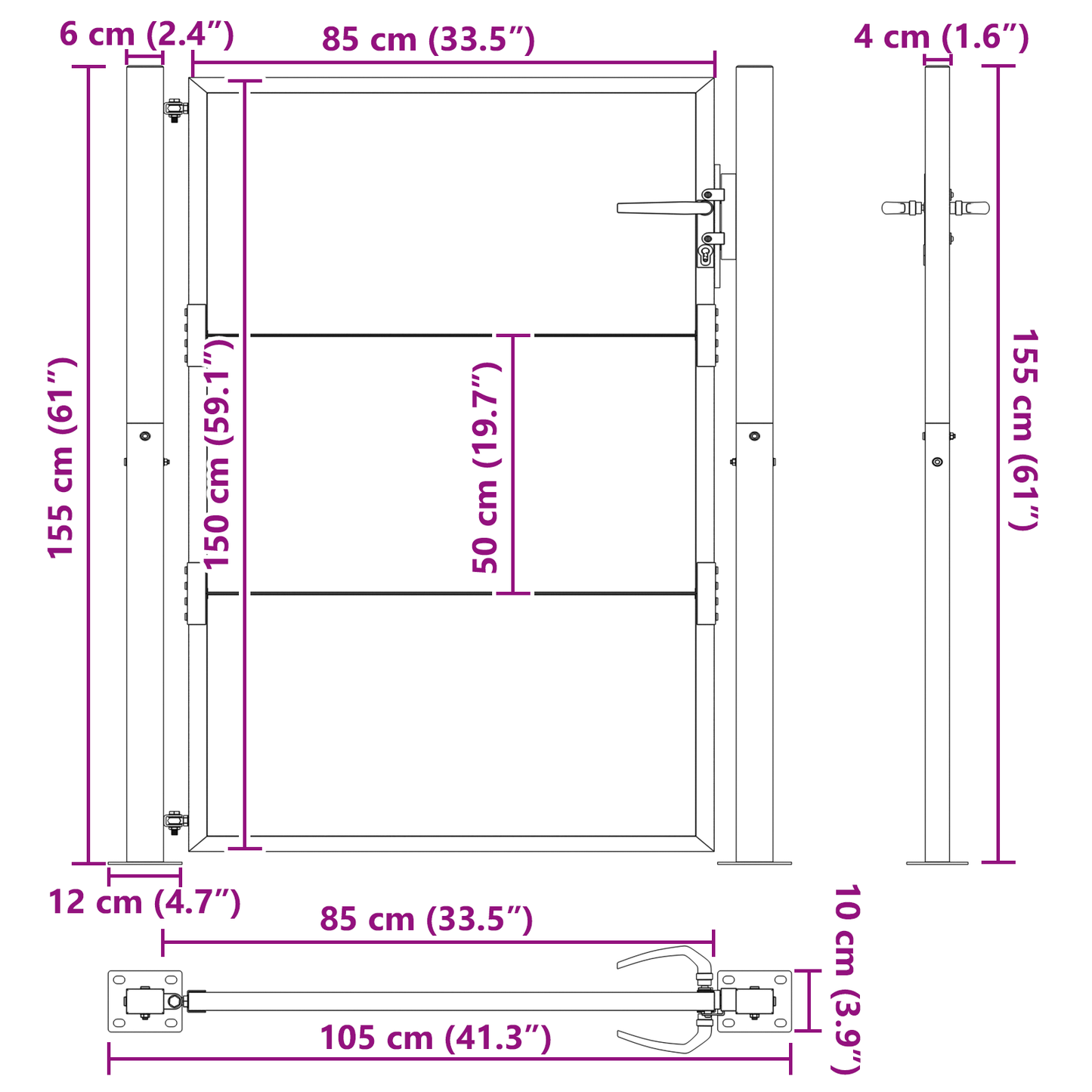 Hageport Svart 100 x 150 cm Pulverlakkert stål