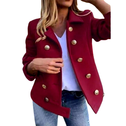 2021 Women Autumn Winter Coat Double Breasted Solid Color Suit Coat Outerwear Elegant Turn-Down Collar Casual Female Jacket