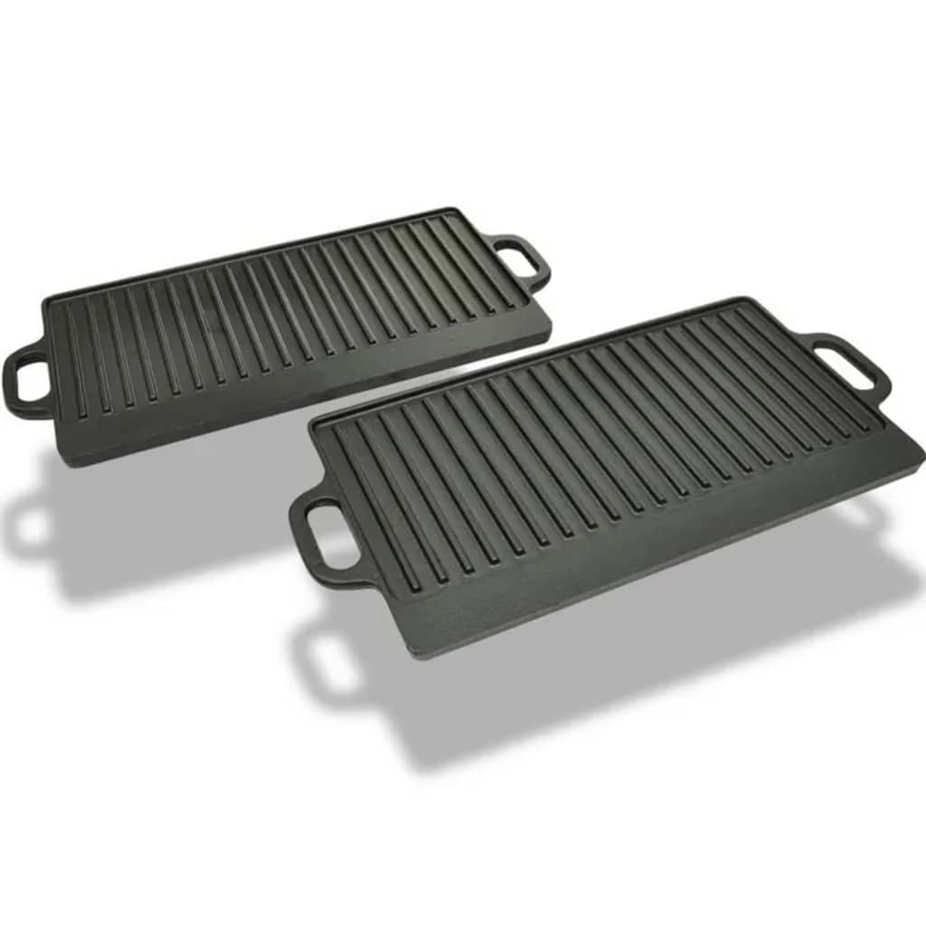 Grillplate i støpejern 38x23 cm vendbar 2 stk