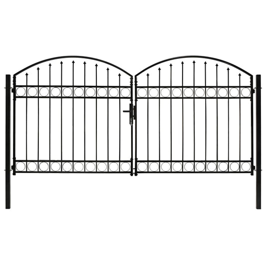 Hageport med dobbel dør og buet topp stål 300x125 cm svart
