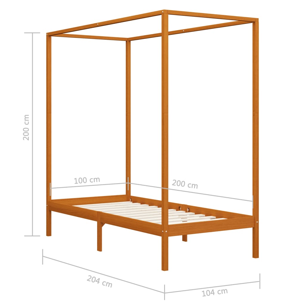 Himmelsengeramme honningbrun heltre furu 100x200 cm