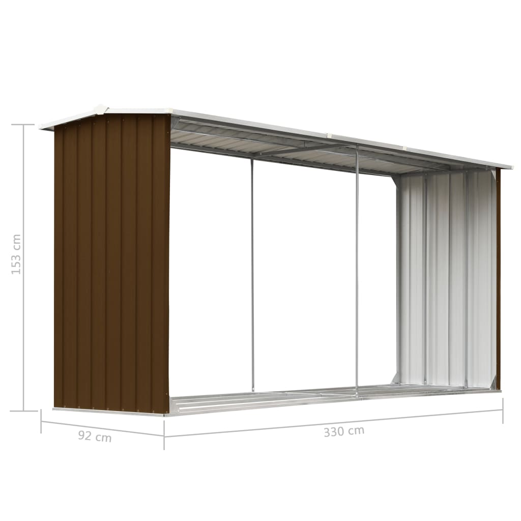 Vedskjul galvanisert stål 330x92x153 cm brun