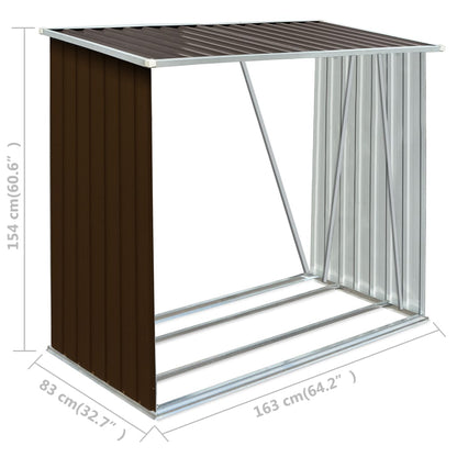 Vedskjul galvanisert stål 163x83x154 cm brun