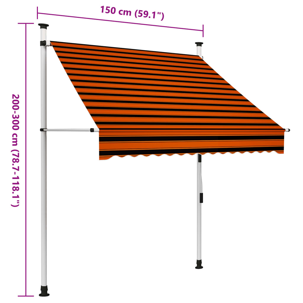 Manuell uttrekkbar markise 150 cm oransje og brun