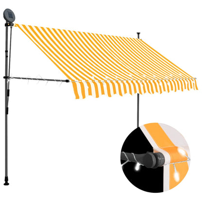 Manuell uttrekkbar markise med LED 300 cm hvit og oransje