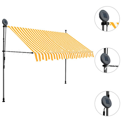 Manuell uttrekkbar markise med LED 300 cm hvit og oransje